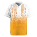Philippines Barong Style Rugby Jersey with Polynesian Art and Leaf Motif Yellow Color LT03