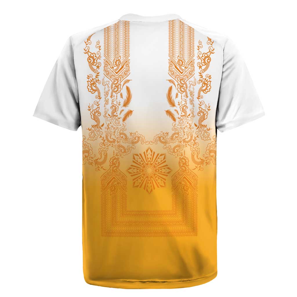 Philippines Barong Style Rugby Jersey with Polynesian Art and Leaf Motif Yellow Color LT03