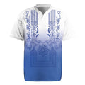Philippines Barong Style Rugby Jersey with Polynesian Art and Leaf Motif Blue Color LT03