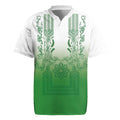 Philippines Barong Style Rugby Jersey with Polynesian Art and Leaf Motif Green Color LT03