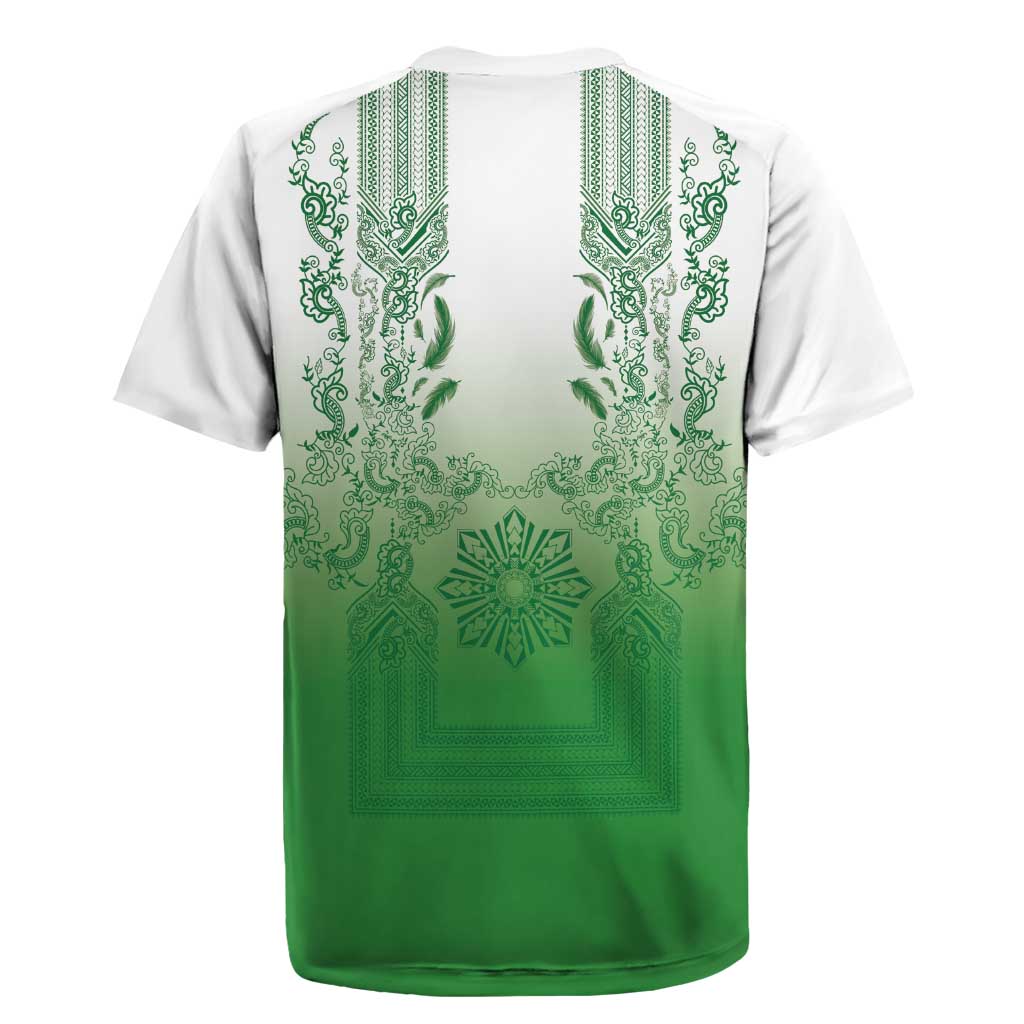 Philippines Barong Style Rugby Jersey with Polynesian Art and Leaf Motif Green Color LT03