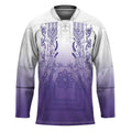 Philippines Barong Style Hockey Jersey with Polynesian Art and Leaf Motif Purple Color LT03