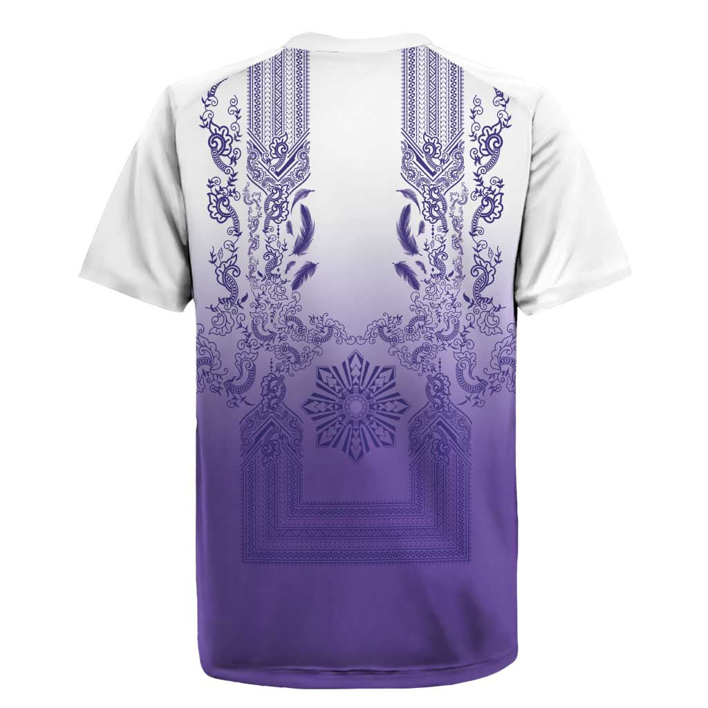 Philippines Barong Style Rugby Jersey with Polynesian Art and Leaf Motif Purple Color LT03
