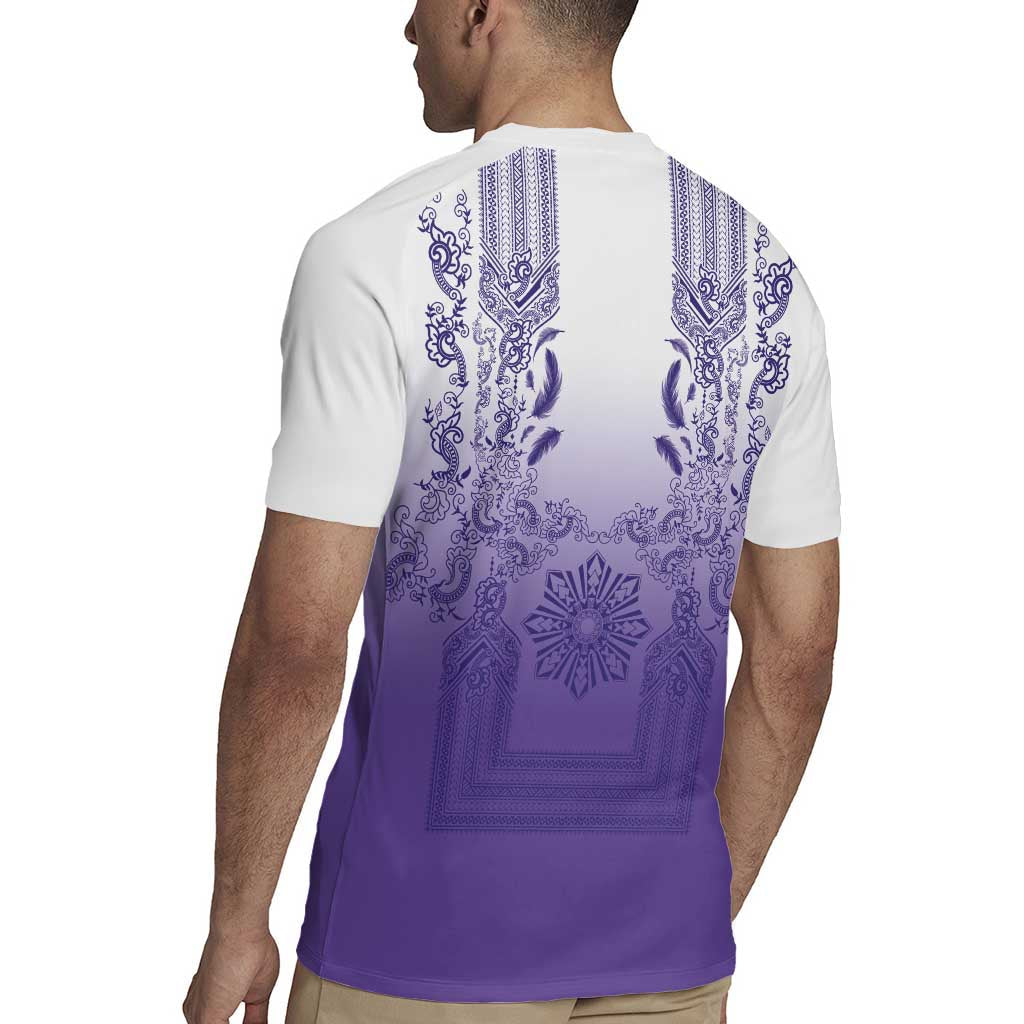 Philippines Barong Style Rugby Jersey with Polynesian Art and Leaf Motif Purple Color LT03