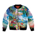 Hawaii Cocktails Bomber Jacket Parrot with Cute Beach Landscape and Tropical Plants LT03