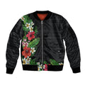 Hawaii Tropical Flowers and Leaves Sleeve Zip Bomber Jacket Tapa Pattern Colorful Mode LT03