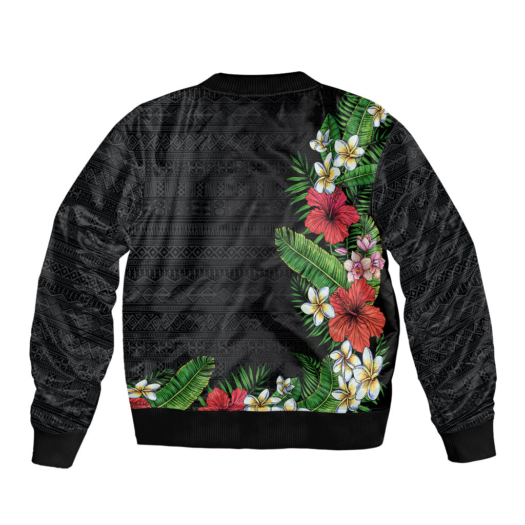 Hawaii Tropical Flowers and Leaves Sleeve Zip Bomber Jacket Tapa Pattern Colorful Mode LT03