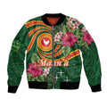Personalised Manuʻa Islands Bomber Jacket Polynesian Art Tattoo Style and Tropical Plants LT03