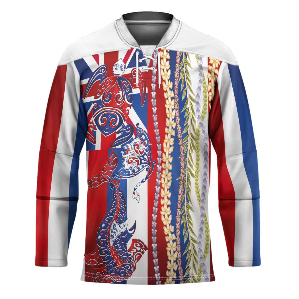 Hawaiian Sea Animals Hockey Jersey with Lei and Flag Style LT03