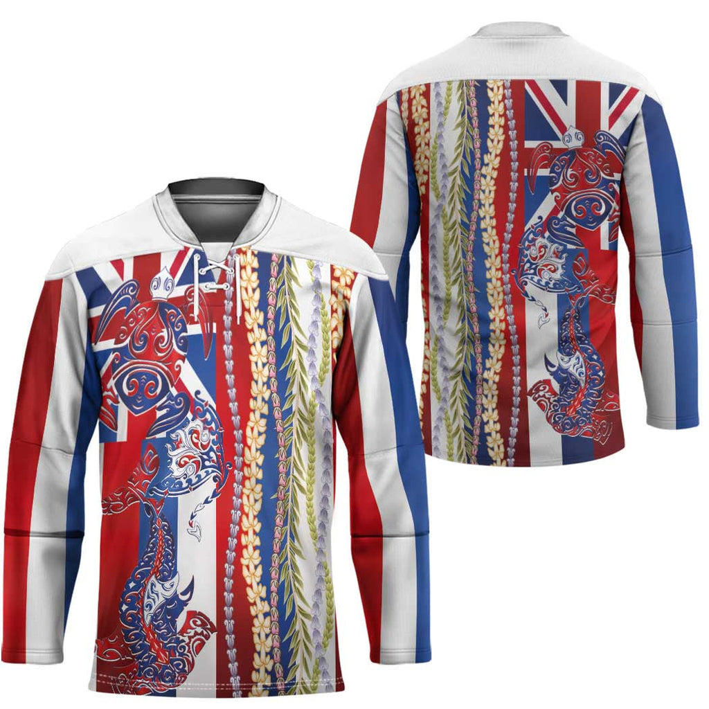 Hawaiian Sea Animals Hockey Jersey with Lei and Flag Style LT03