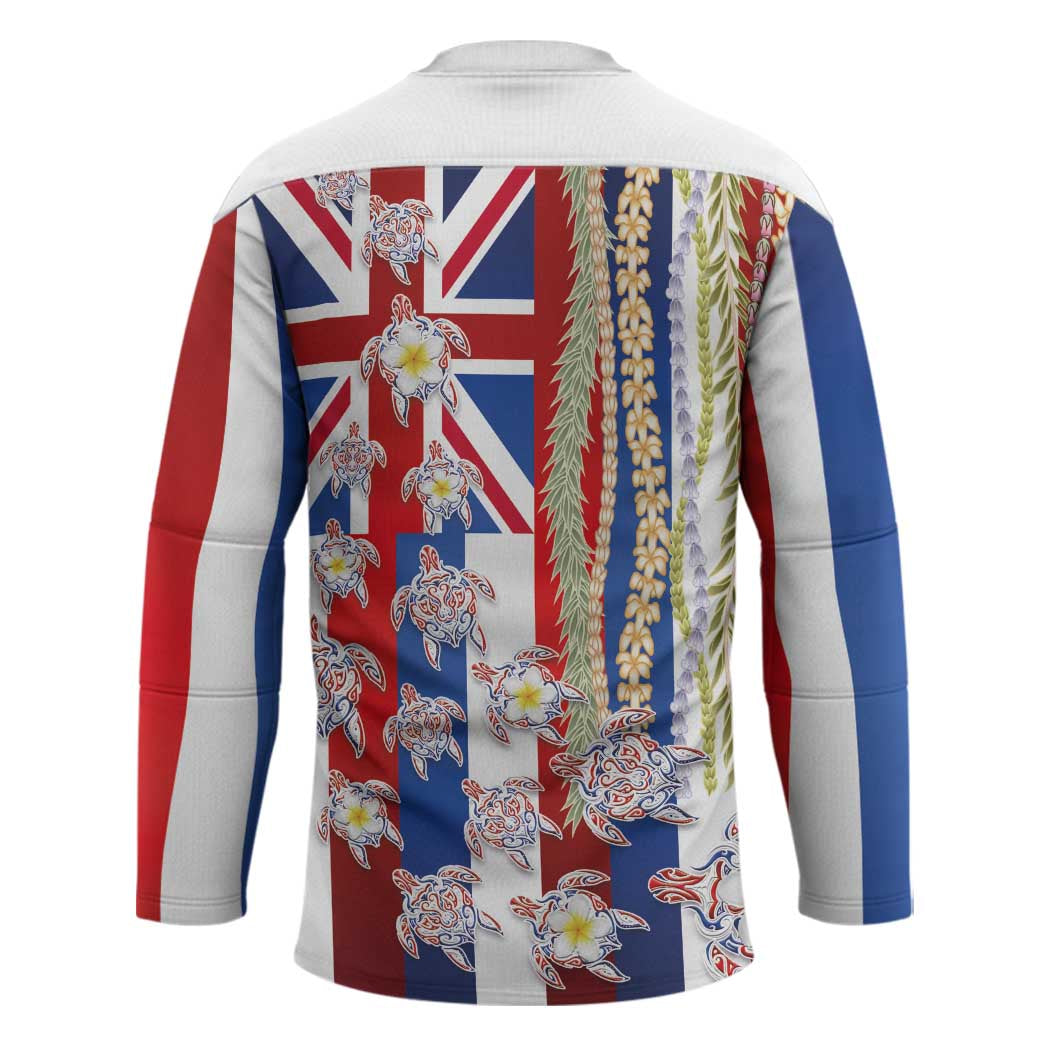 Hawaiian Polynesian Tribal Turtles Hockey Jersey with Lei and Flag Style LT03