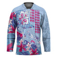 Hawaiian Tribal Manta Ray Hockey Jersey Kakau Tattoo and Flowers Surfing Waves Pattern Soft Color LT03