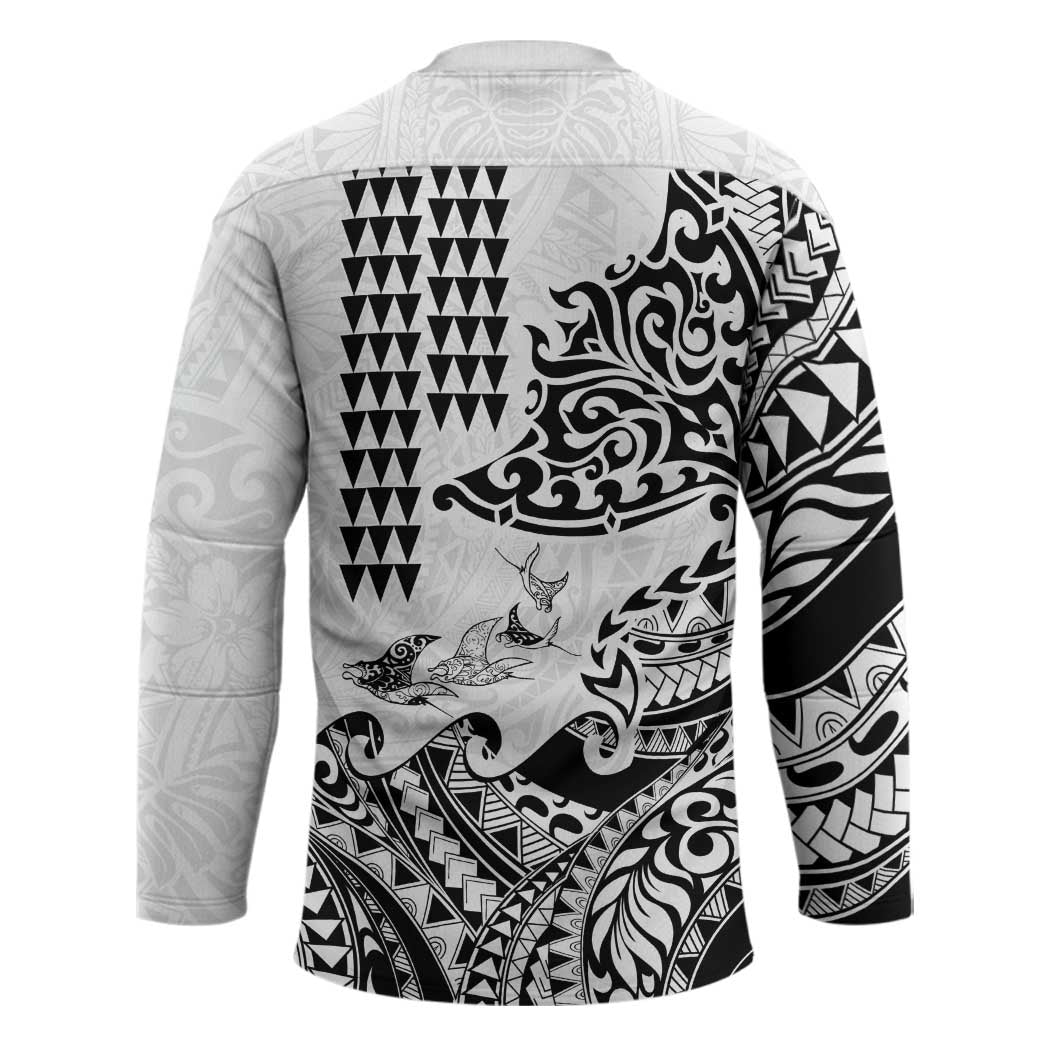 Hawaiian Tribal Manta Ray Hockey Jersey Kakau Tattoo and Polynesian Art Motif Pattern LT03