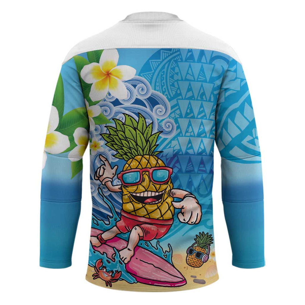 Hawaiian Funny Pineapple Surfing Hockey Jersey Beach with Tribal Kakau and Plumeria LT03