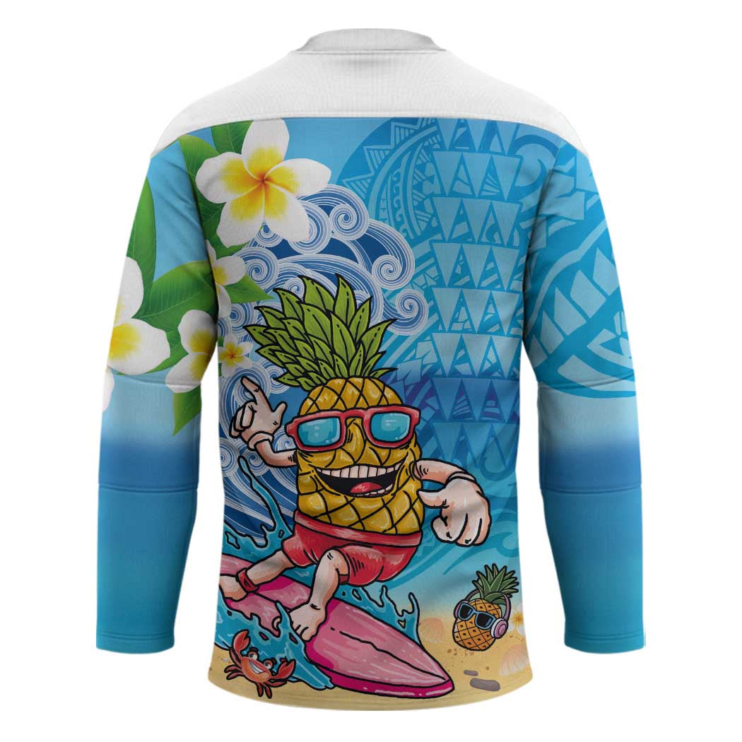 Hawaiian Funny Pineapple Surfing Hockey Jersey Beach with Tribal Kakau and Plumeria LT03