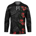 Hawaiian Taro Leaves and Ohia Lehua Hockey Jersey Polynesian Tribal Art Tropical Plants Motifs Grayscale LT03