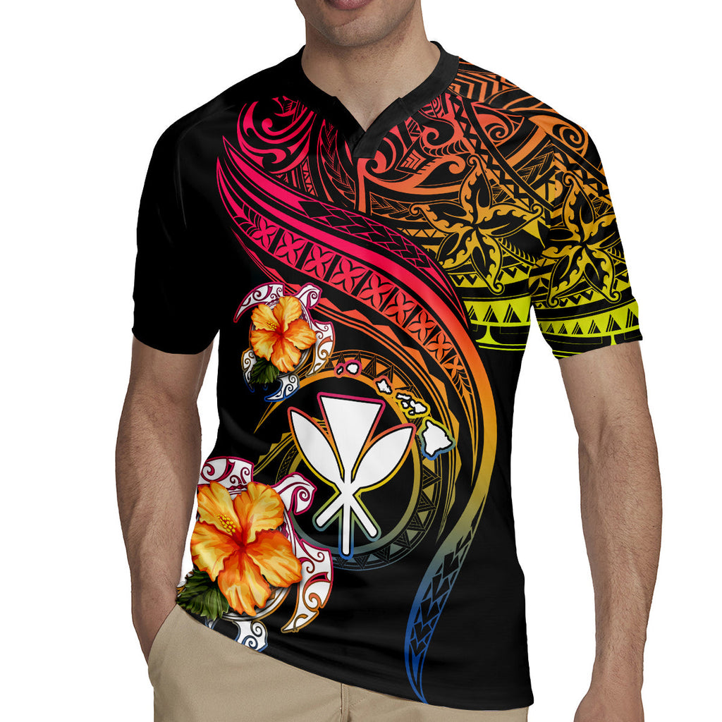 Polynesia Hawaii Turtle Day Rugby Jersey Hibiscus and Kanaka Maoli LT03
