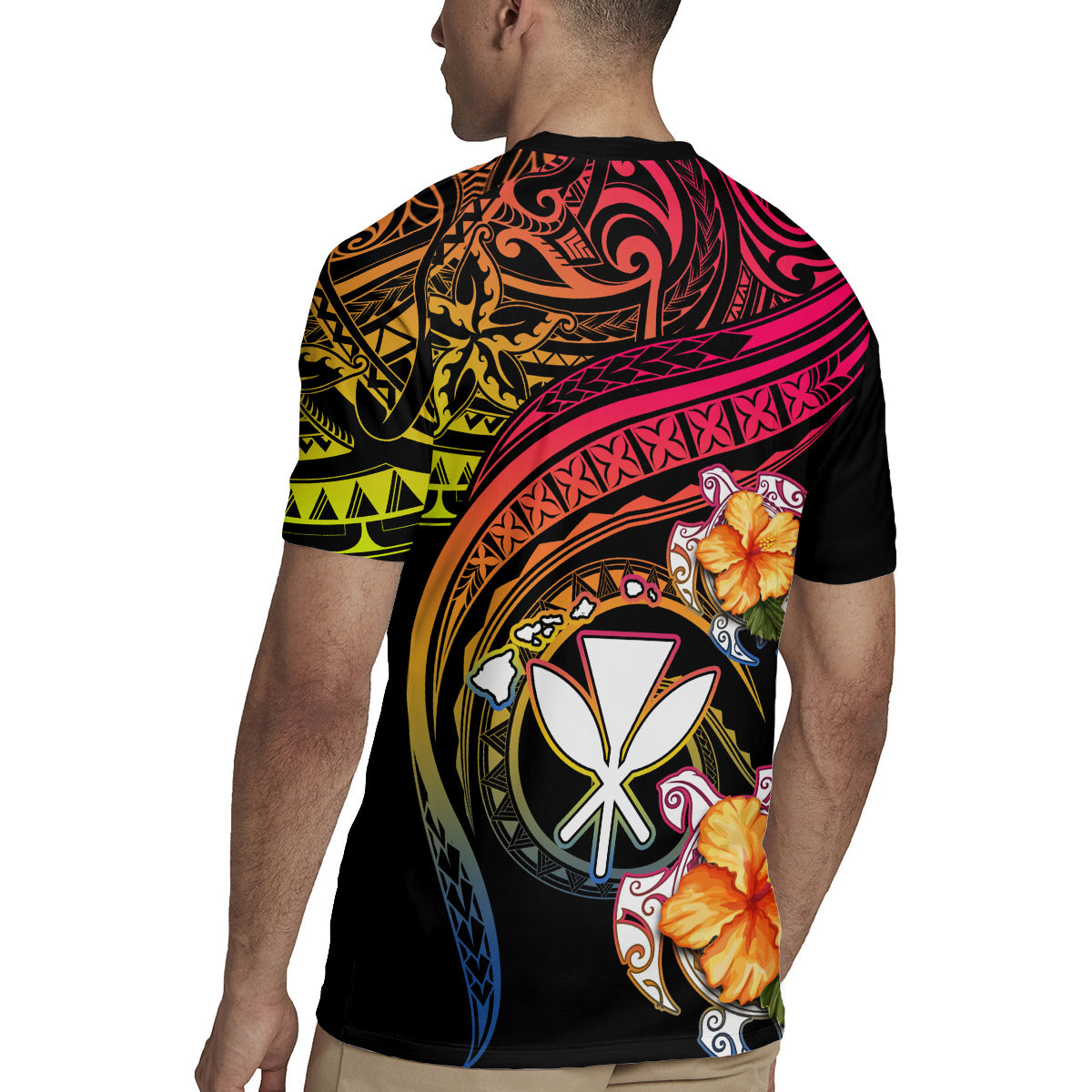 Polynesia Hawaii Turtle Day Rugby Jersey Hibiscus and Kanaka Maoli LT03