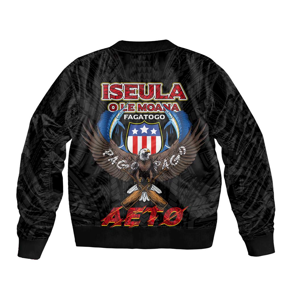American Samoa Fautasi Bomber Jacket Pago Pago Aeto and Iseula o le Moana of Fagatogo Black Color LT03