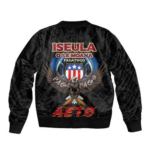 American Samoa Fautasi Bomber Jacket Pago Pago Aeto and Iseula o le Moana of Fagatogo Black Color LT03