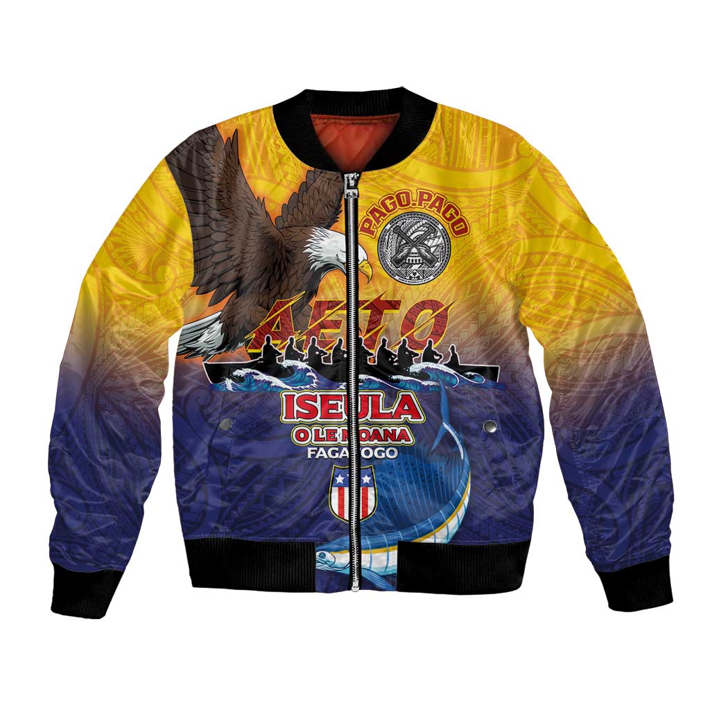 American Samoa Fautasi Bomber Jacket Bald Eage and Sailfish with Kakau Motifs LT03