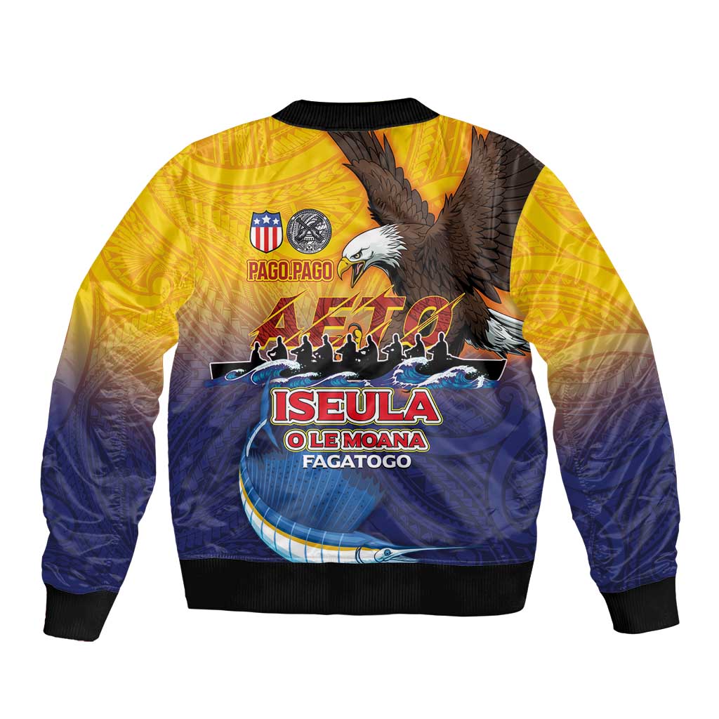 American Samoa Fautasi Bomber Jacket Bald Eage and Sailfish with Kakau Motifs LT03