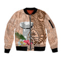 Guam Seal and Latte Stone With Ethnic Tapa Pattern Sleeve Zip Bomber Jacket Peach Fuzz Color LT03