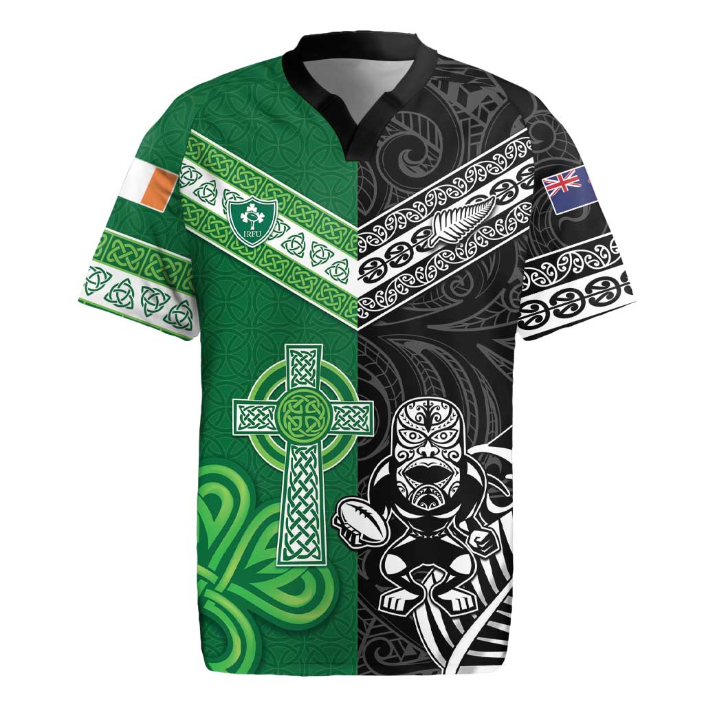 New Zealand And Ireland Rugby Custom Rugby Jersey Maori Tiki With Shamrock LT05