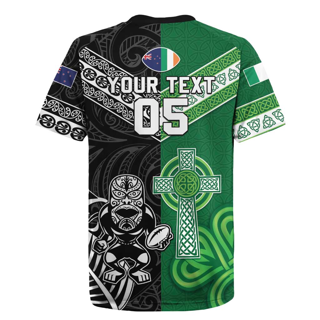 New Zealand And Ireland Rugby Custom Rugby Jersey Maori Tiki With Shamrock LT05