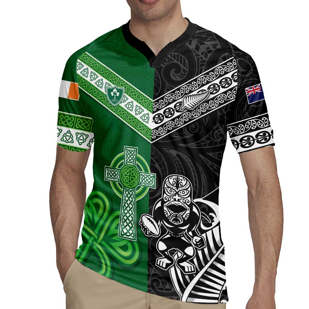New Zealand And Ireland Rugby Custom Rugby Jersey Maori Tiki With Shamrock LT05