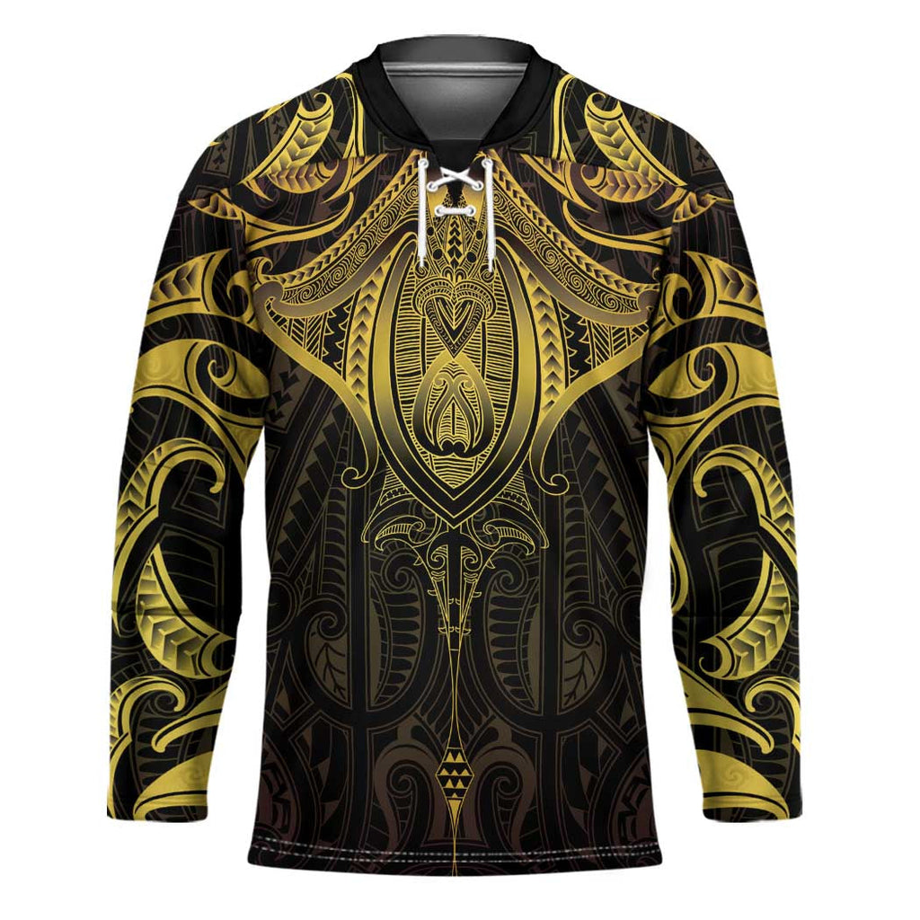 New Zealand Aotearoa Hockey Jersey Maori Manta Ray Moko Gold LT05