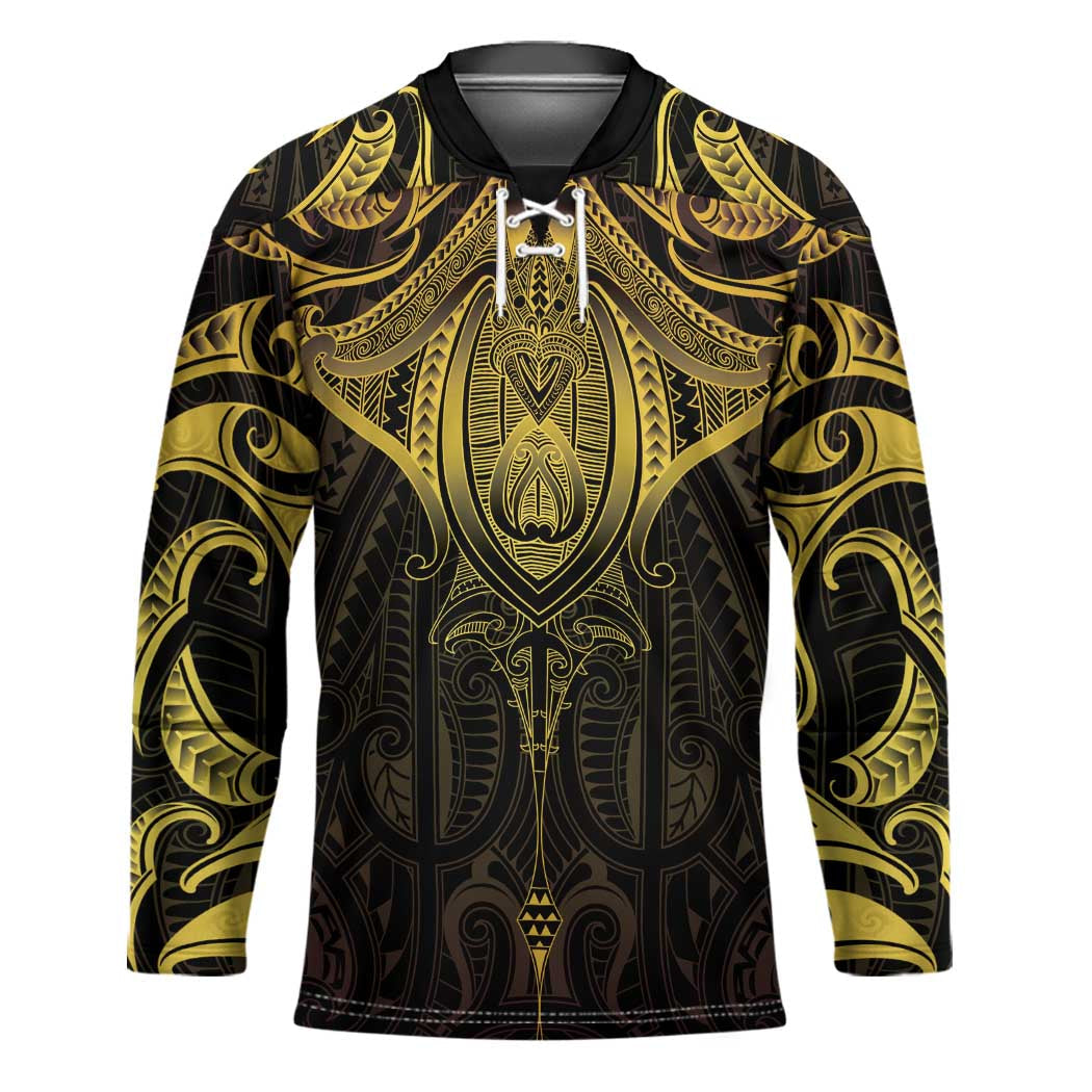 New Zealand Aotearoa Hockey Jersey Maori Manta Ray Moko Gold LT05