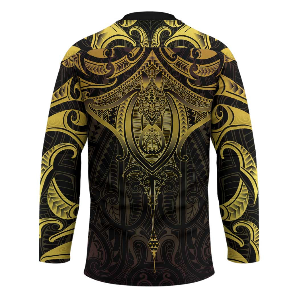 New Zealand Aotearoa Hockey Jersey Maori Manta Ray Moko Gold LT05