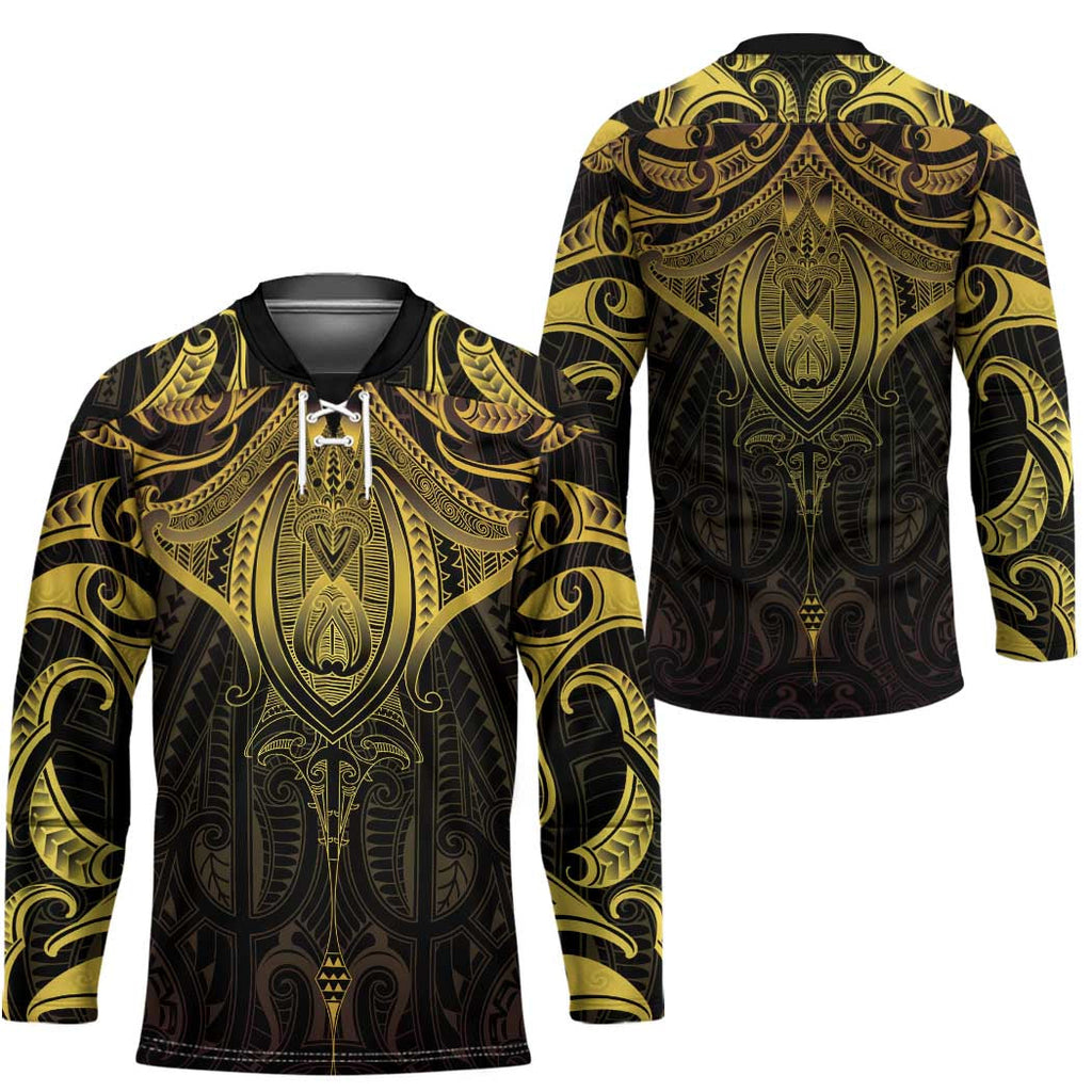 New Zealand Aotearoa Hockey Jersey Maori Manta Ray Moko Gold LT05