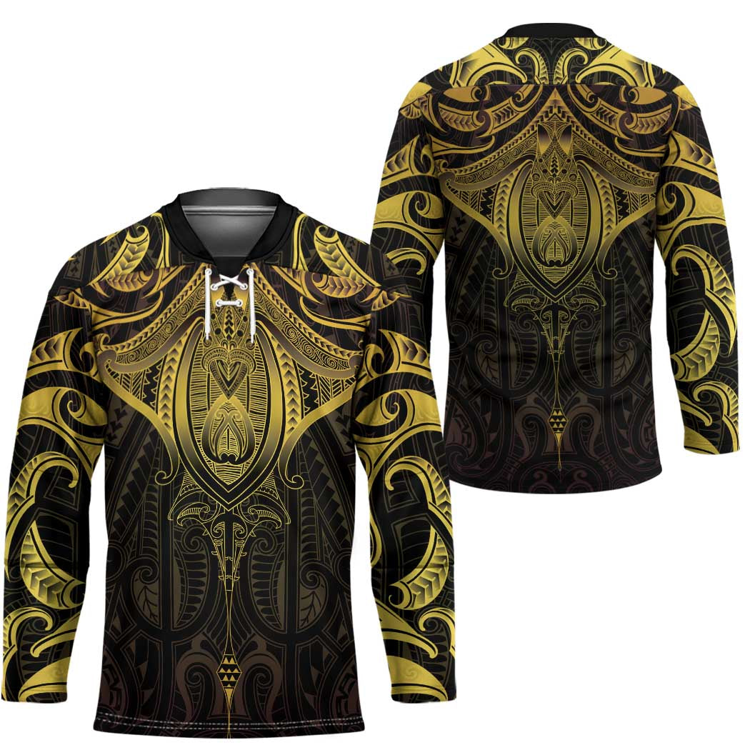 New Zealand Aotearoa Hockey Jersey Maori Manta Ray Moko Gold LT05