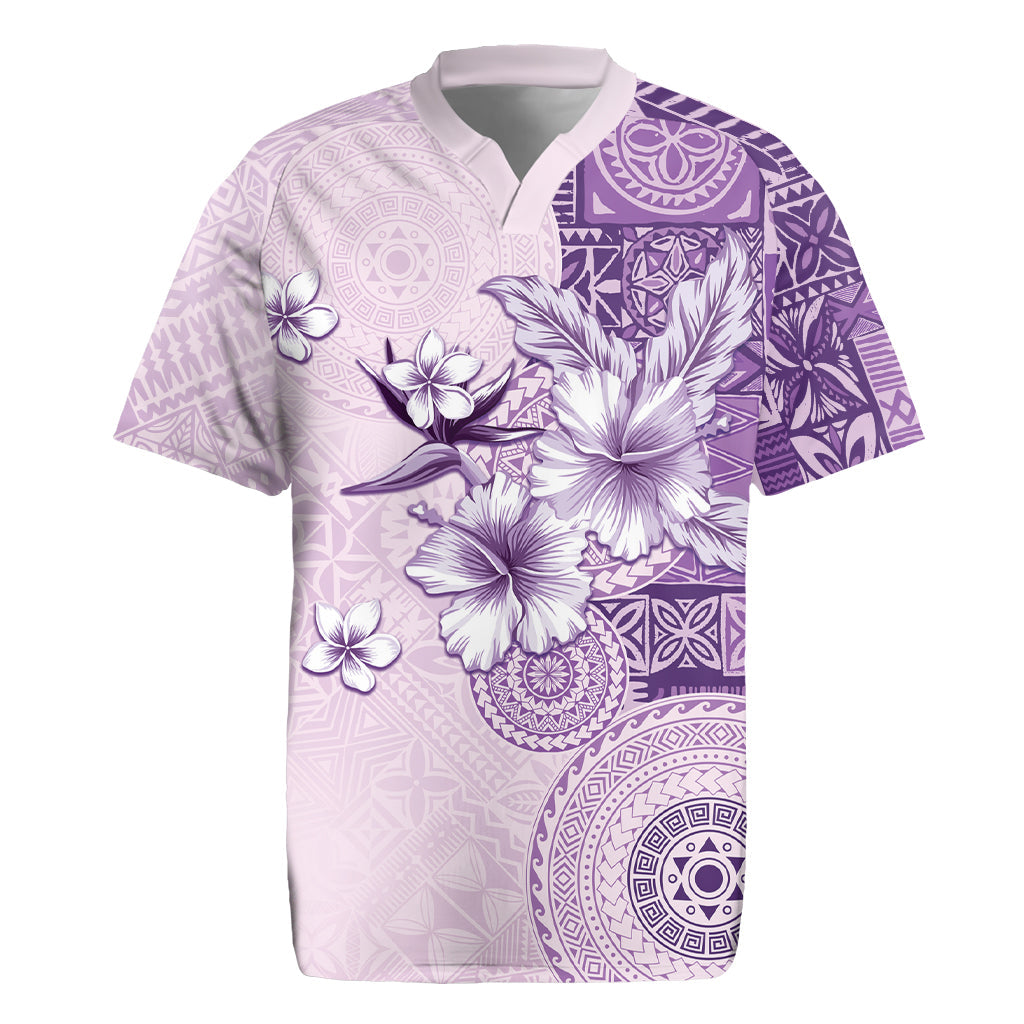 Hawaii Tapa Pattern With Violet Hibiscus Rugby Jersey LT05