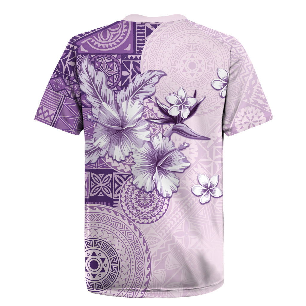 Hawaii Tapa Pattern With Violet Hibiscus Rugby Jersey LT05