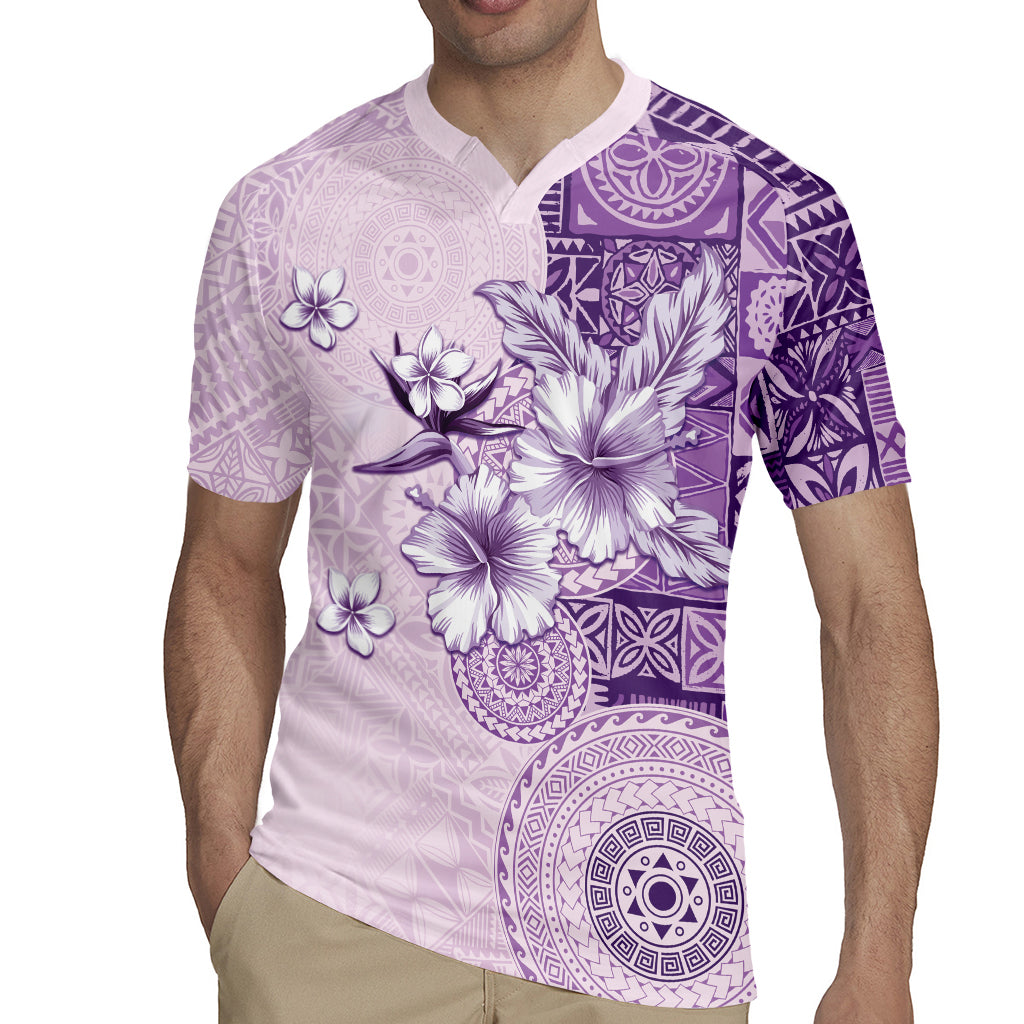 Hawaii Tapa Pattern With Violet Hibiscus Rugby Jersey LT05
