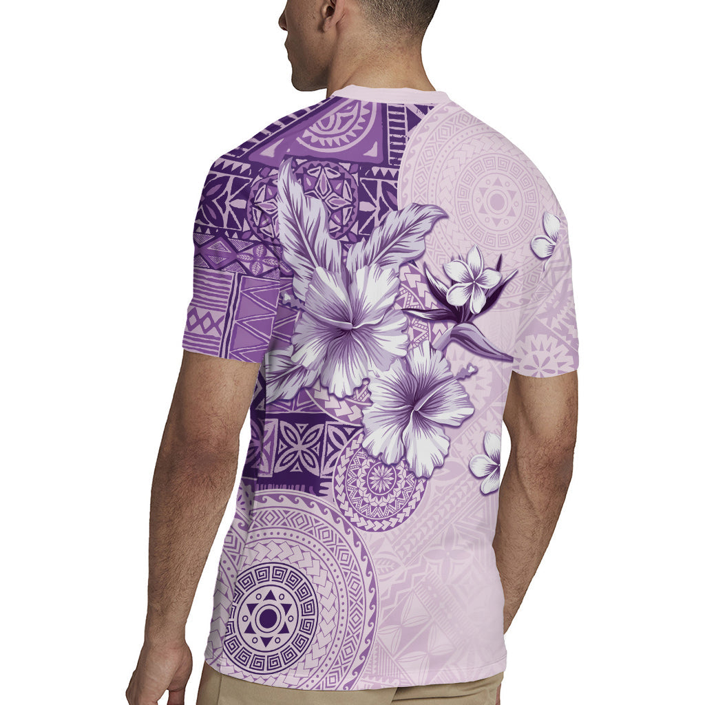 Hawaii Tapa Pattern With Violet Hibiscus Rugby Jersey LT05