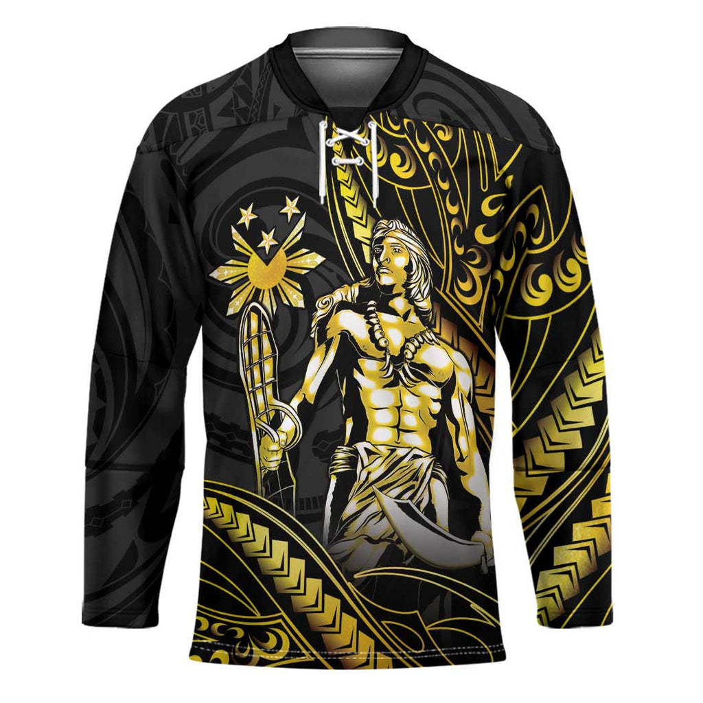 Filipinos Lapu Lapu Hero Hockey Jersey Gold Polynesian Tribal Tattoo LT05