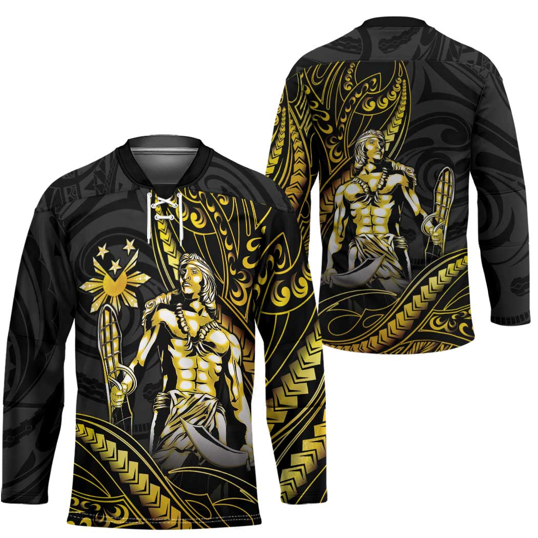 Filipinos Lapu Lapu Hero Hockey Jersey Gold Polynesian Tribal Tattoo LT05