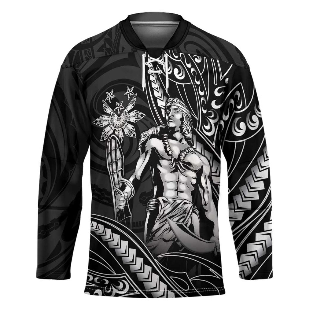 Filipinos Lapu Lapu Hero Hockey Jersey Black Polynesian Tribal Tattoo LT05