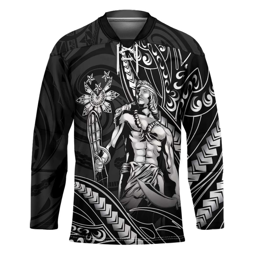 Filipinos Lapu Lapu Hero Hockey Jersey Black Polynesian Tribal Tattoo LT05