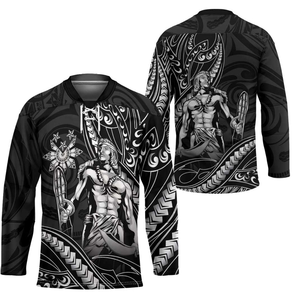 Filipinos Lapu Lapu Hero Hockey Jersey Black Polynesian Tribal Tattoo LT05