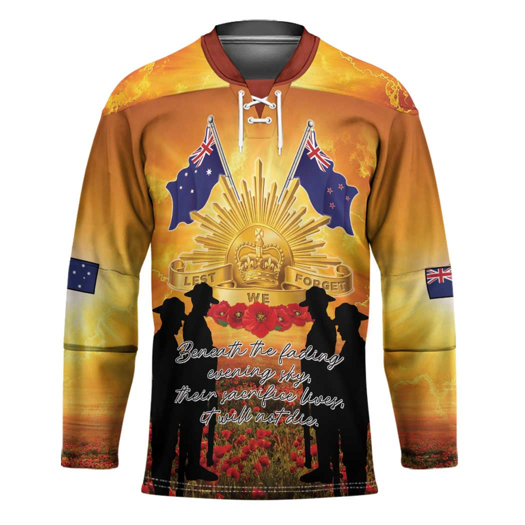 ANZAC Day Hockey Jersey Remembrance Tribute Soldiers And Poppy Field LT05
