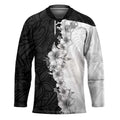 Hawaii Hibiscus Flowers Hockey Jersey Grayscale Polynesian Pattern LT05