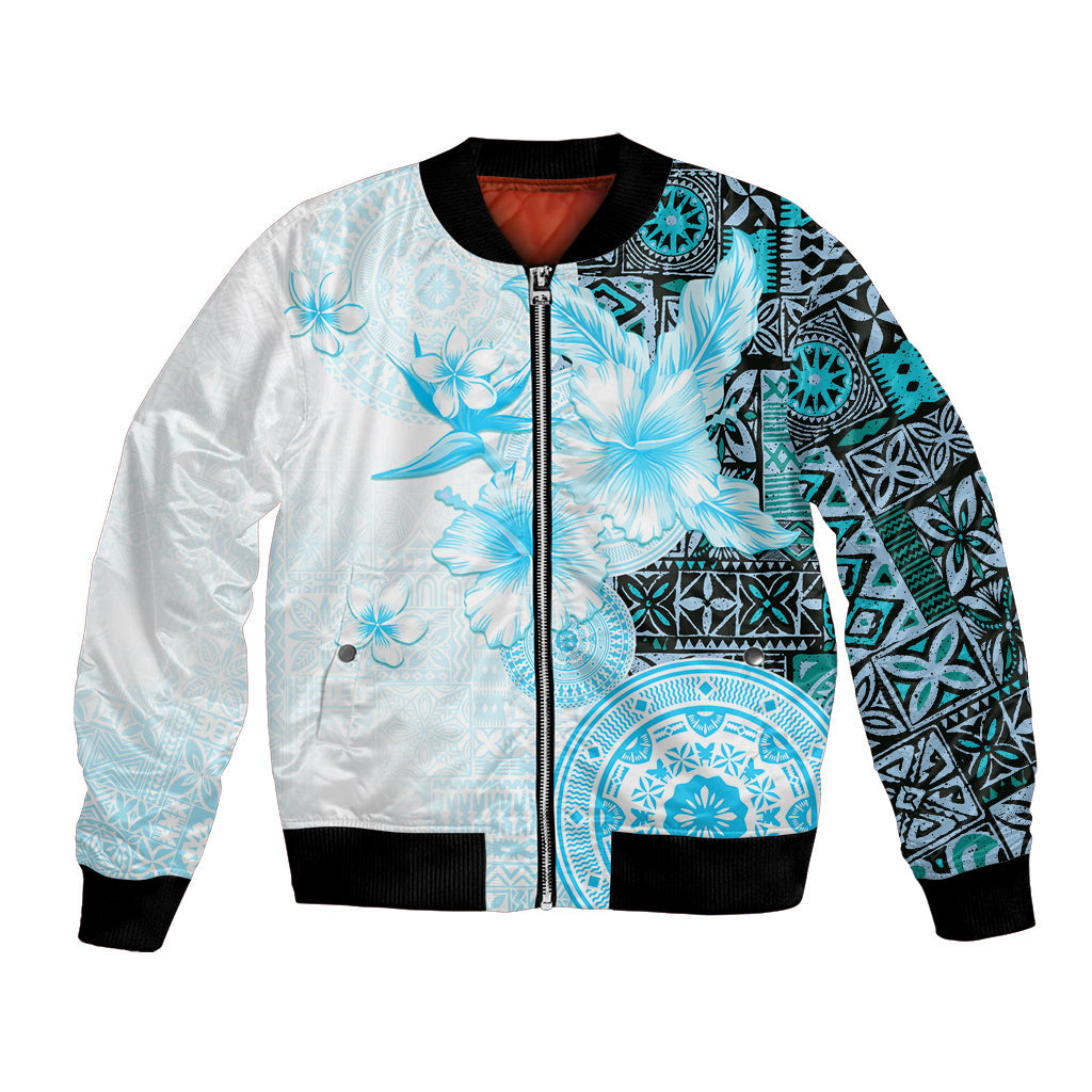 Fiji Bomber Jacket Masi Tapa Pattern Blue LT05