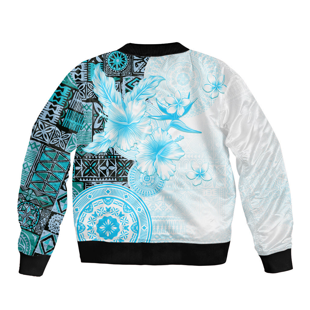 Fiji Bomber Jacket Masi Tapa Pattern Blue LT05