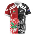 New Zealand And England Rugby Custom Rugby Jersey Maori Tiki With Red Rose Together LT05