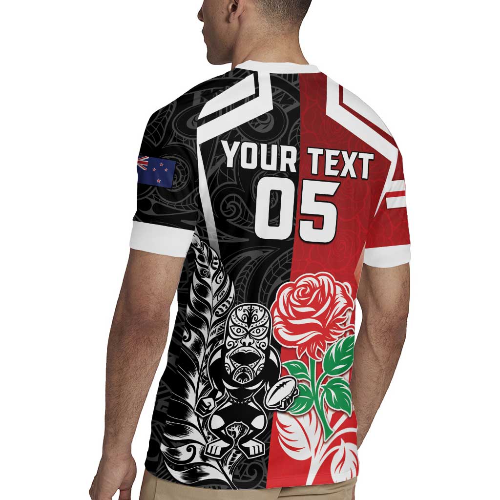 New Zealand And England Rugby Custom Rugby Jersey Maori Tiki With Red Rose Together LT05
